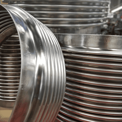 Stainless steel pipes and fittings for industrial applications.