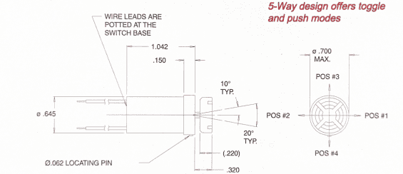 5 way mini switch envelope dimensions