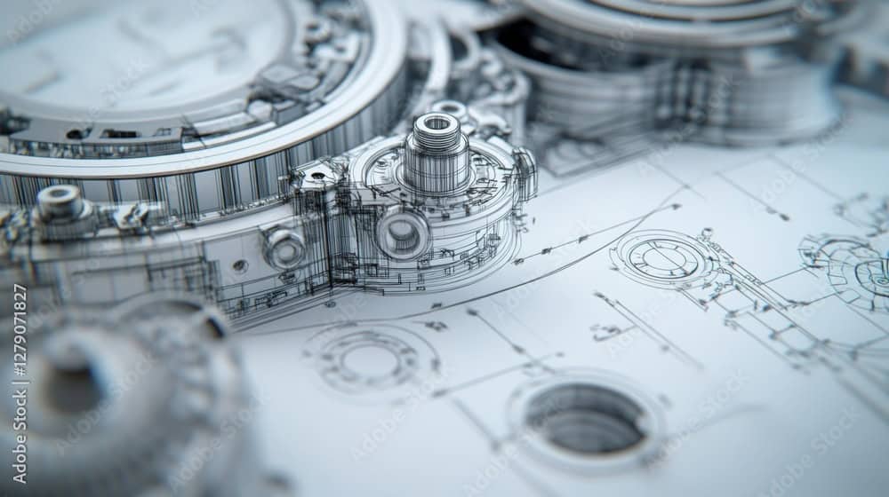 Precision engineering and manufacturing blueprints for industrial components.