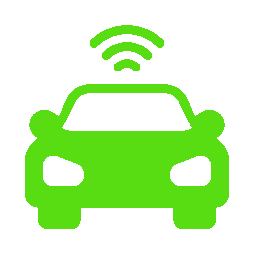 Autonomous vehicle with wireless communication technology icon, green outline.