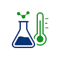 Laboratory beaker and thermometer icon representing chemical testing services.