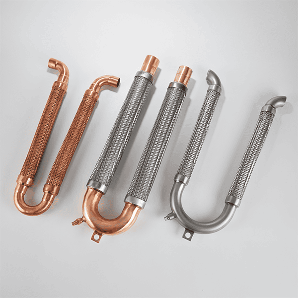 Braided flexible metal hoses for industrial piping systems.