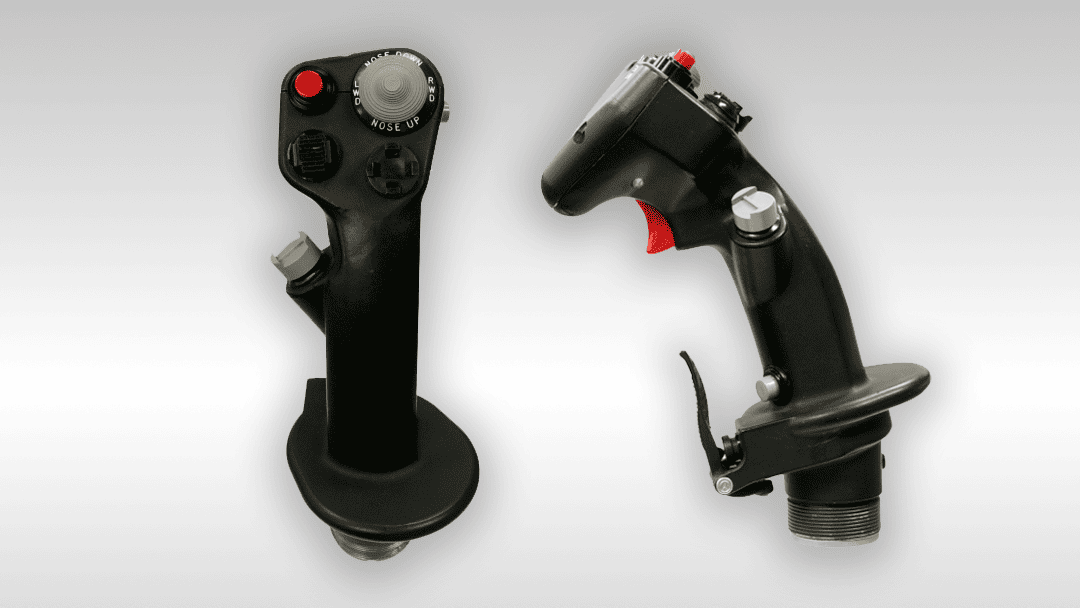 Remote control sticks for drone operation showing black design and control buttons, used in industrial drone applications.