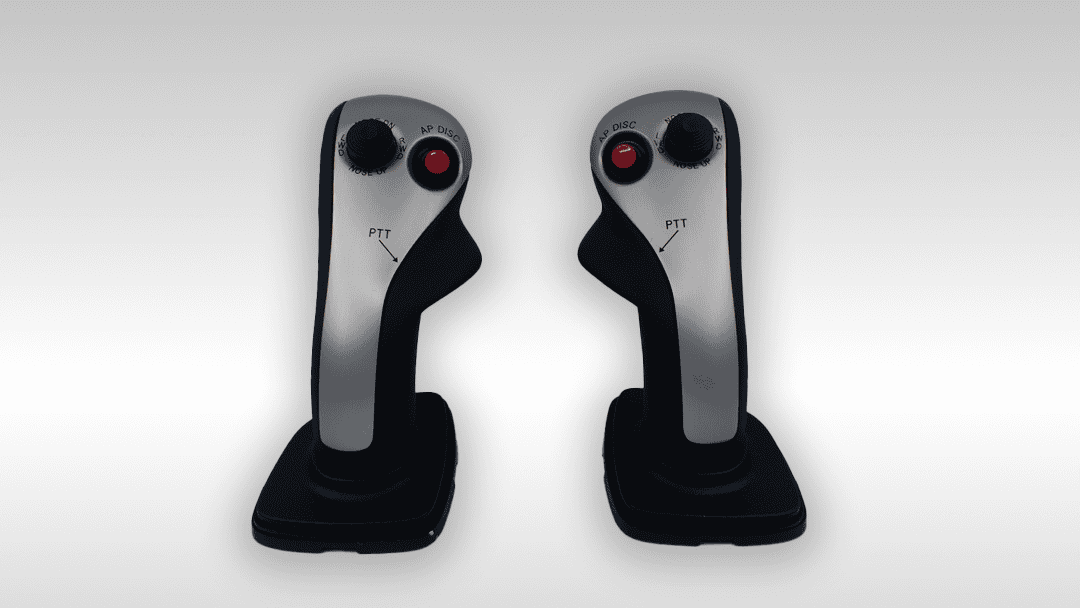 Wireless aviation joysticks for flight simulation enthusiast training and professional pilot practice.