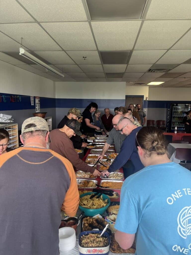 Freshly prepared food buffet at Kelco Industries community event, showcasing dedication to community and company culture.