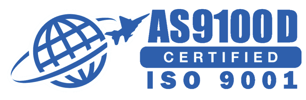 Advanced industrial manufacturing logo with ISO 9001 certification for quality assurance.