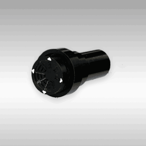 Black industrial connector plug for chemical processing equipment.