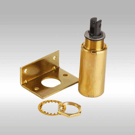 Gold industrial mechanical component with mounting bracket and rings.