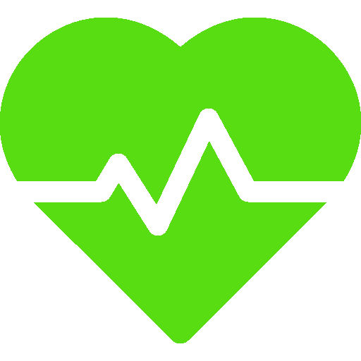 Green heart with health monitor line icon, healthcare, medical, wellness, fitness, cardio imagery.