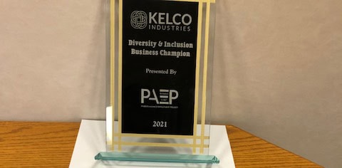Diversity and inclusion award trophy for Kelco Industries, business champion in 2021.