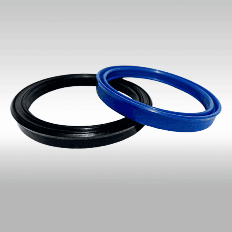Black and blue rubber oil seals for industrial machinery and equipment.