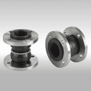 Flexible rubber expansion joints for industrial piping systems.