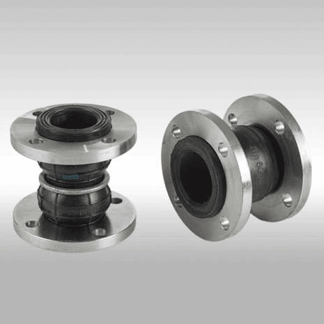 Flexible rubber expansion joints for industrial piping systems.