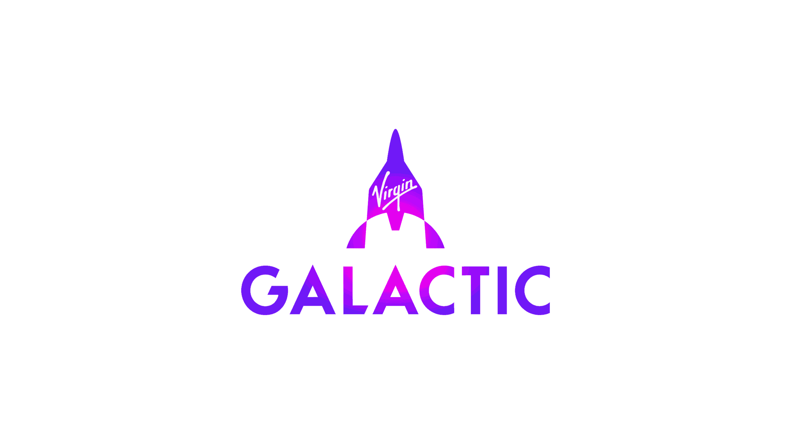 Virgin Galactic spaceship logo with vibrant purple and pink colors, space tourism branding.